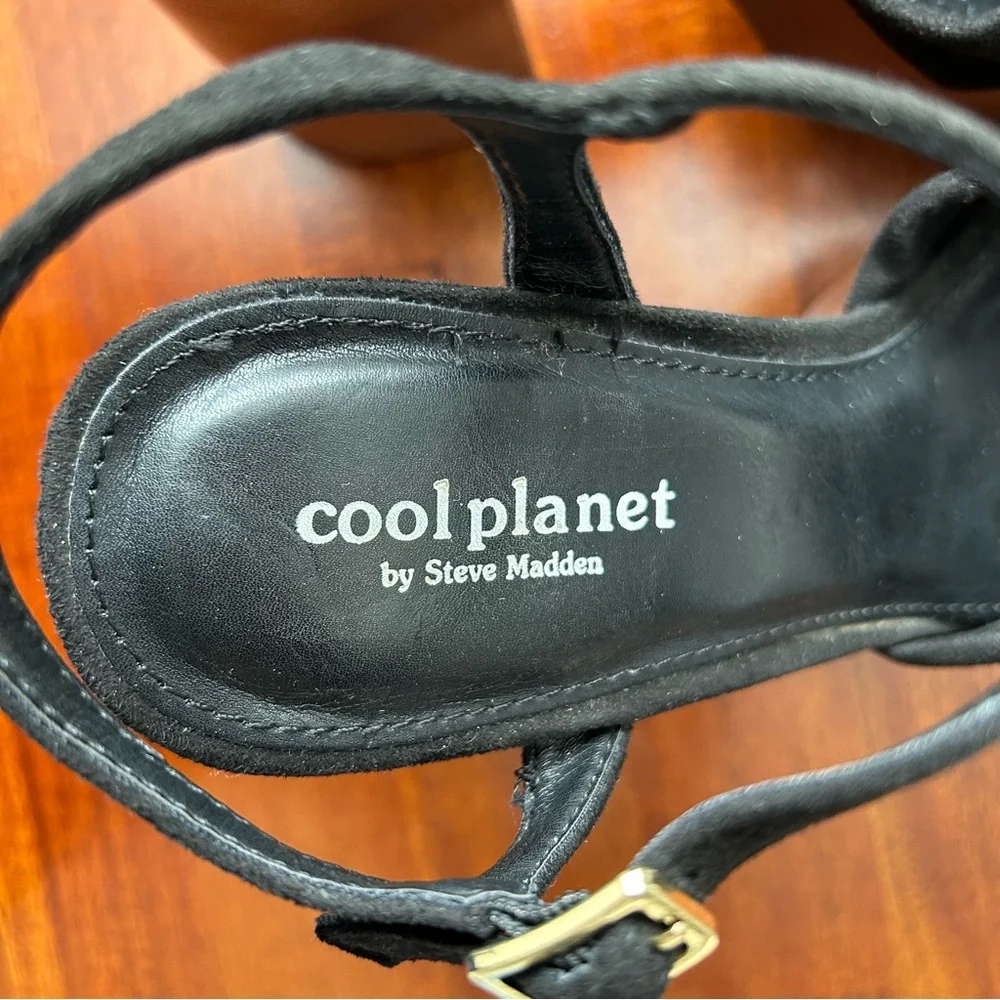 Cool Planet by Steve Madden Jilly Black retro platform ankle strap sandals‎